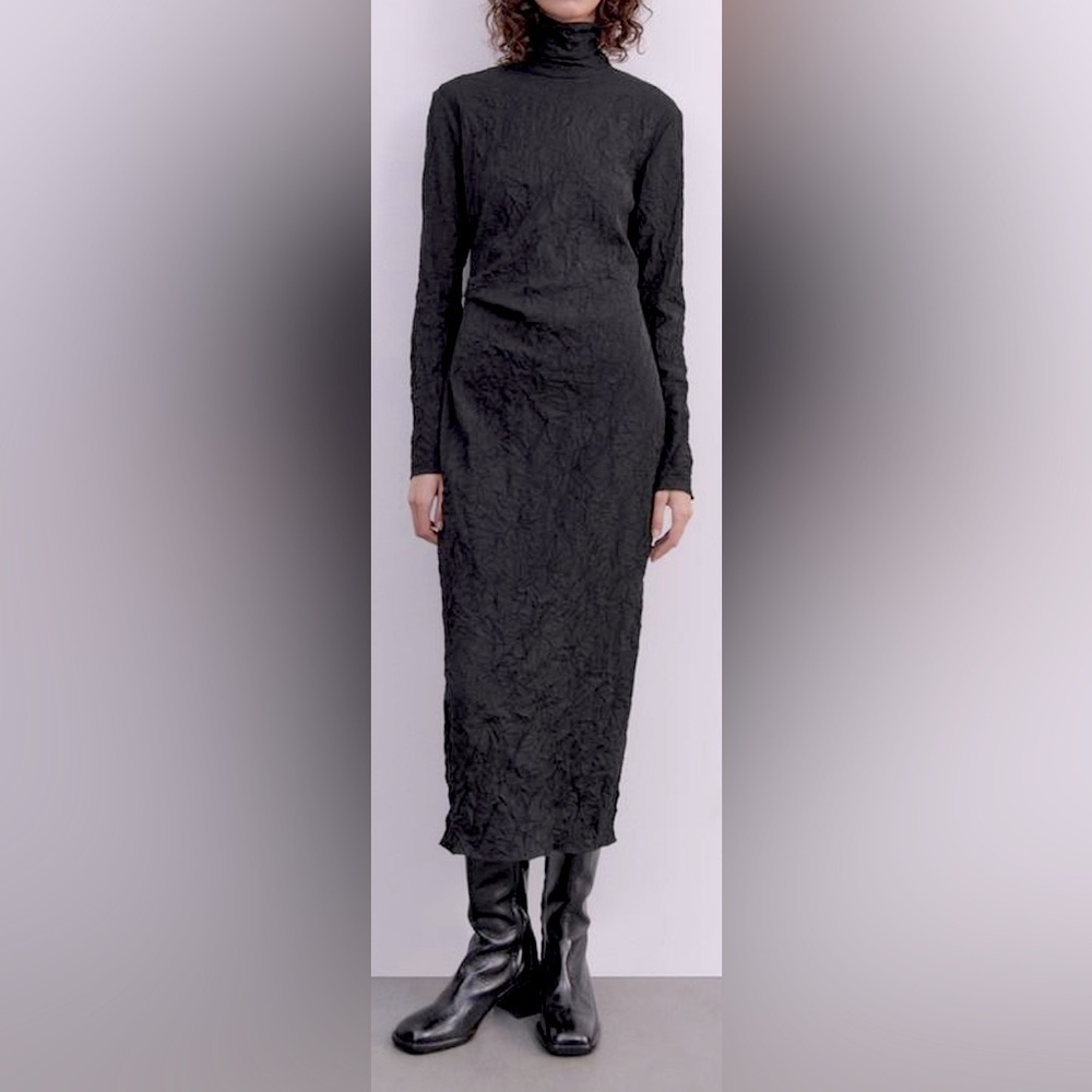 NWT Zara Limited Edition Creased Dress midi black goth street sheath office M